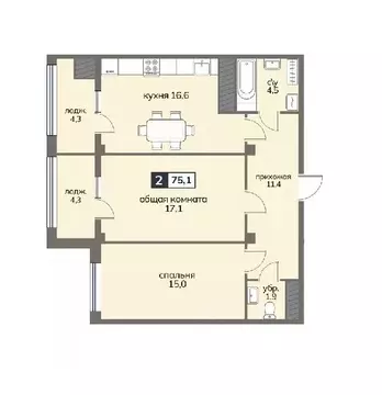 2-к кв. Ставропольский край, Ставрополь ул. Серова, 468/3 (75.1 м)