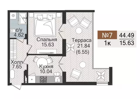 1-к кв. Калининградская область, Гурьевск  (44.49 м)