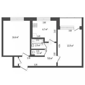 2-к кв. Калининградская область, Калининград ул. 9 Апреля, 80 (51.0 м)