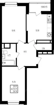 2-к кв. Татарстан, Казань Мечта жилой комплекс, 5 (58.78 м)
