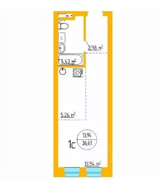 1-к кв. Башкортостан, Уфа ул. Аксакова, 79 (26.61 м)