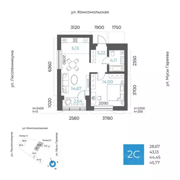 2-к кв. Башкортостан, Уфа Глумилино-1 мкр, 8-е Небо жилой комплекс ...