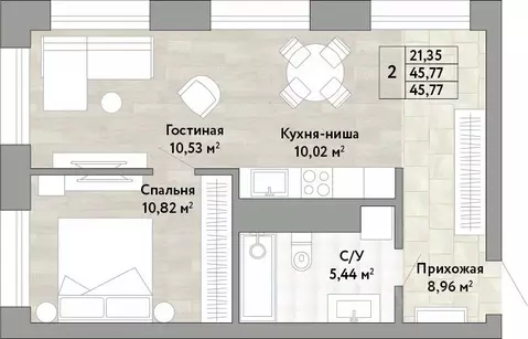 2-к кв. Хабаровский край, Хабаровск Облачный пер. (45.77 м)