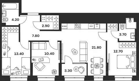 3-к кв. Тульская область, Тула ул. Михеева, 9А (80.2 м)