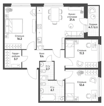 3-к кв. Новосибирская область, Кольцово рп Счастье в Кольцово жилой ...