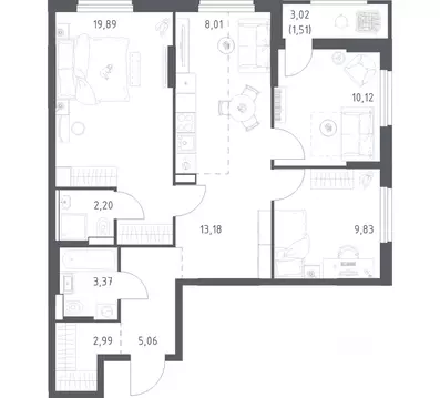 3-к кв. Башкортостан, Уфа ул. Минигали Губайдуллина, 8к9 (76.16 м)