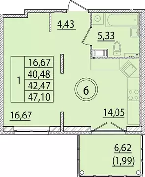 1-к кв. Санкт-Петербург пос. Шушары, ул. Соколиная, 4к1 (40.48 м)