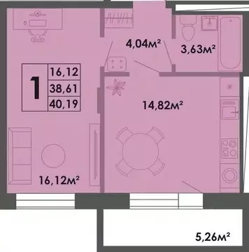 1-к кв. Саха (Якутия), Якутск ул. Богатырева, 9 (40.19 м)