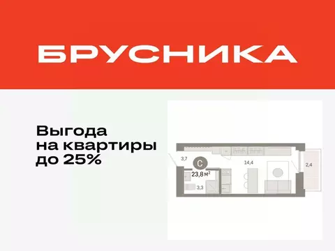 Студия Тюменская область, Тюмень Мысовская ул., 26к2 (23.83 м)