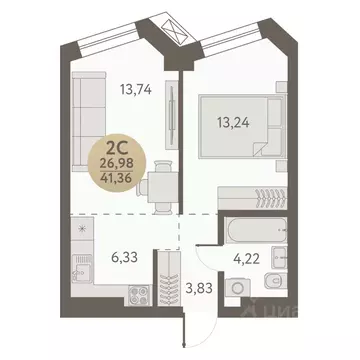 2-к кв. Новосибирская область, Новосибирск Урбан Пикс жилой комплекс ...