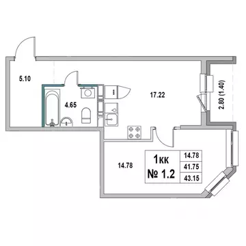 1-к кв. Ленинградская область, Выборг ул. 2-я Южная, 4 (43.15 м)