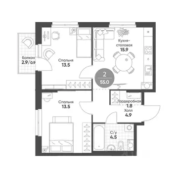 2-к кв. Новосибирская область, Кольцово рп Счастье в Кольцово жилой ...
