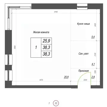 1-к кв. Приморский край, Владивосток ул. Невельского, 4с2 (38.3 м)