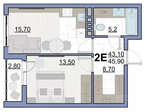 2-к кв. Саратовская область, Энгельс Центр кв-л,  (45.9 м)