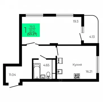 1-к кв. Воронежская область, Воронеж Оникс жилой комплекс (53.27 м)