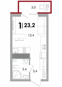 Студия Тверская область, Тверь Южный жилой комплекс (23.2 м)