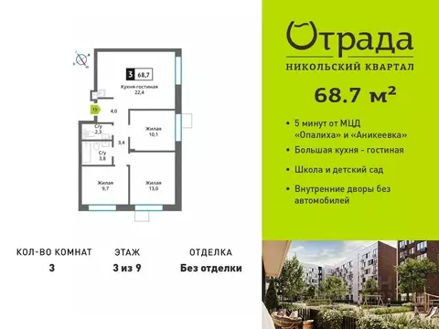 3-к кв. Московская область, Красногорск Опалиха мкр, Никольский ...