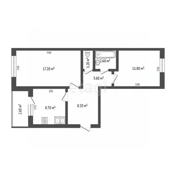 2-к кв. Тюменская область, Тюмень ул. Монтажников, 15А (53.4 м)
