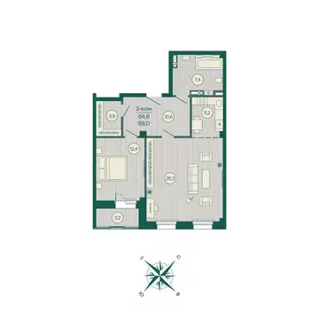 2-к кв. Приморский край, Владивосток Русская ул., 5А (68.0 м)