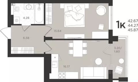 1-к кв. Калининградская область, Светлогорск  (44.27 м)