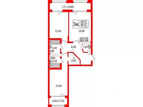 2-к кв. Санкт-Петербург Алтайская ул., 39 (71.13 м)