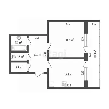 1-к кв. Тюменская область, Тюмень ул. Прокопия Артамонова, 8к1 (49.5 ...