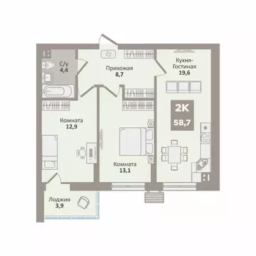 2-к кв. Курганская область, Курган Заозерный жилрайон, 12-й мкр, 2 ...