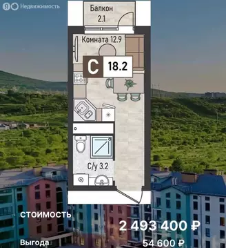 Квартира-студия: Пятигорск, улица Панагюриште, 2 (18 м)