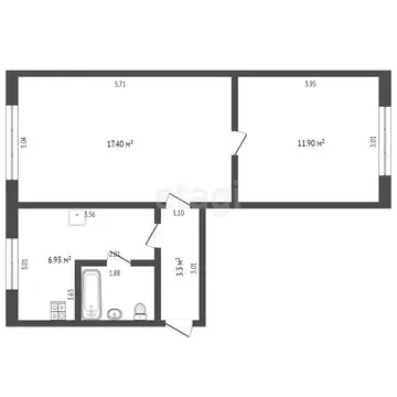 2-комнатная квартира: Боровский, Вокзальная улица, 62 (43.3 м)