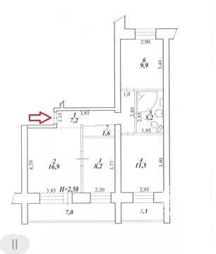 Квартира, 3 комнаты, 60.5 м