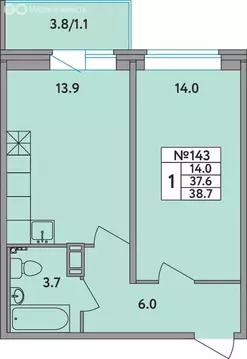 1-комнатная квартира: Новое Девяткино, Главная улица, 2 (38.7 м)
