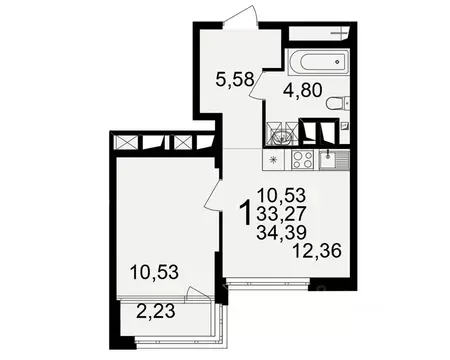 1-к кв. Рязанская область, Рязань ул. Ленинского Комсомола (33.27 м)