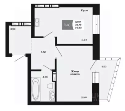 1-к кв. Новосибирская область, Новосибирск ул. Титова, 48 (35.78 м)