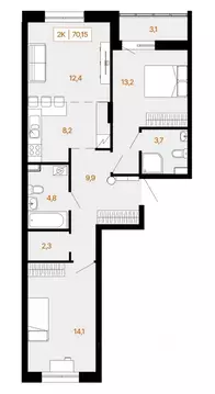 2-к кв. Ханты-Мансийский АО, Ханты-Мансийск Самаровская ул., 2А (70.35 ...