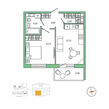 1-к кв. Ленинградская область, Гатчина ул. Чехова, 39к2 (41.9 м)