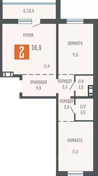 2-к кв. Курганская область, Курган ул. Коли Мяготина, 34А (56.9 м)