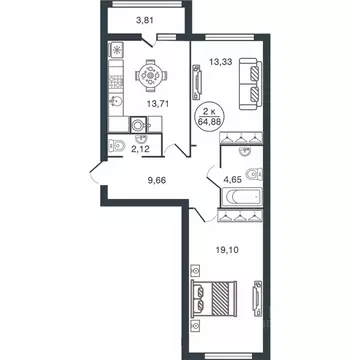 2-к кв. Тверская область, Тверь Бурашевское ш., 60 (64.88 м)