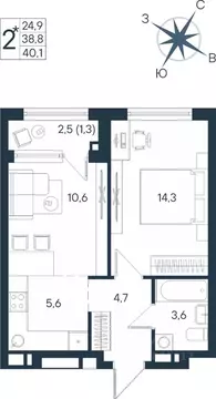 Студия Пермский край, Пермь ул. Космонавта Беляева, 17 (40.1 м)
