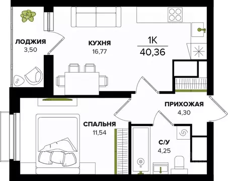 1-к кв. Тульская область, Тула ул. Академика Насоновой (40.36 м)