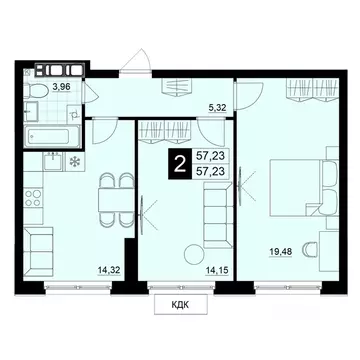 2-к кв. Самарская область, Самара АмГрад жилой комплекс (57.23 м)