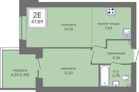 2-к кв. Пермский край, Пермь Кировоградская ул., 28 (47.89 м)