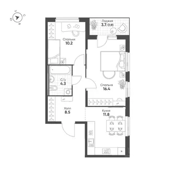 2-к кв. Свердловская область, Екатеринбург Солнечный жилрайон,  (53.1 ...