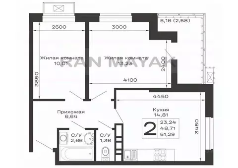 2-к кв. Адыгея, Майкоп Авиационный пер. (51.0 м)