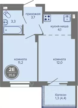 2-к кв. Пермский край, Пермь ш. Космонавтов (35.6 м)