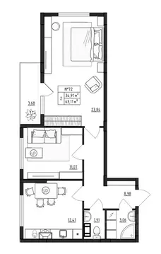 2-к кв. Ленинградская область, Гатчинский муниципальный округ, д. ...