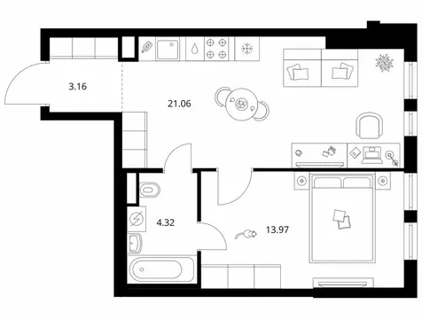1-комнатная квартира: Москва, Проектируемый проезд № 990 (42.51 м)