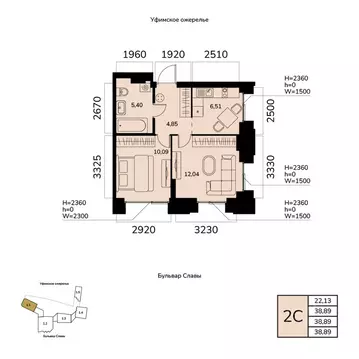 2-к кв. Башкортостан, Уфа ул. Чудинова (38.89 м)
