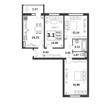 3-к кв. Новгородская область, Великий Новгород ул. Якова Павлова, 15 ...