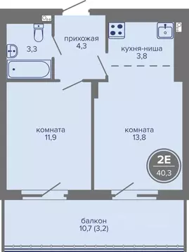 2-к кв. Пермский край, Пермь ш. Космонавтов, 309Ак1 (40.3 м)