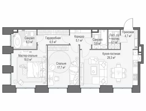 2-комнатная квартира: Москва, жилой комплекс Лайф Тайм (95.2 м)